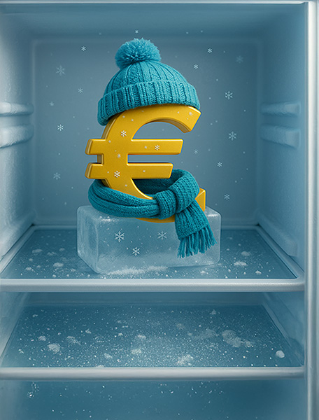 Simbolo dell'euro nel congelatore