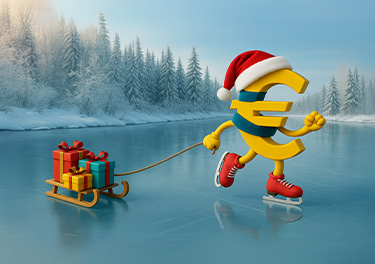Euro in abiti natalizi pattina sul ghiaccio
