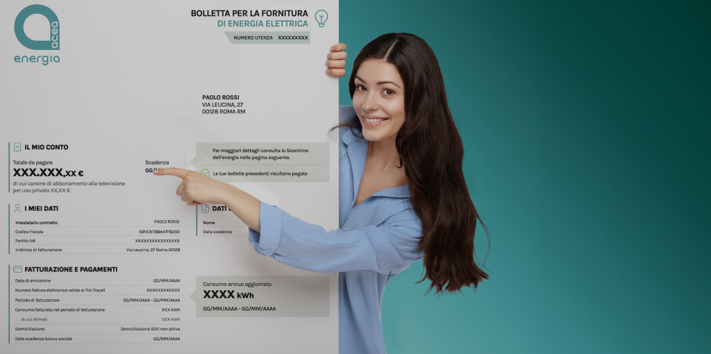 Ragazza che indica la bolletta